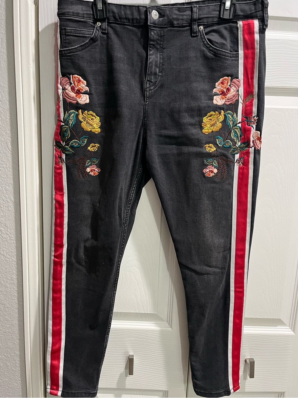 Topshop Floral Black Denim Pant